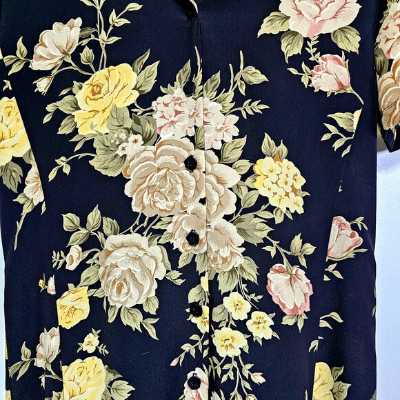 Rafaella Maxi Dress Size 10 Vintage 80's Black Floral Button-Up Boho Cottage - Picture 5 of 7